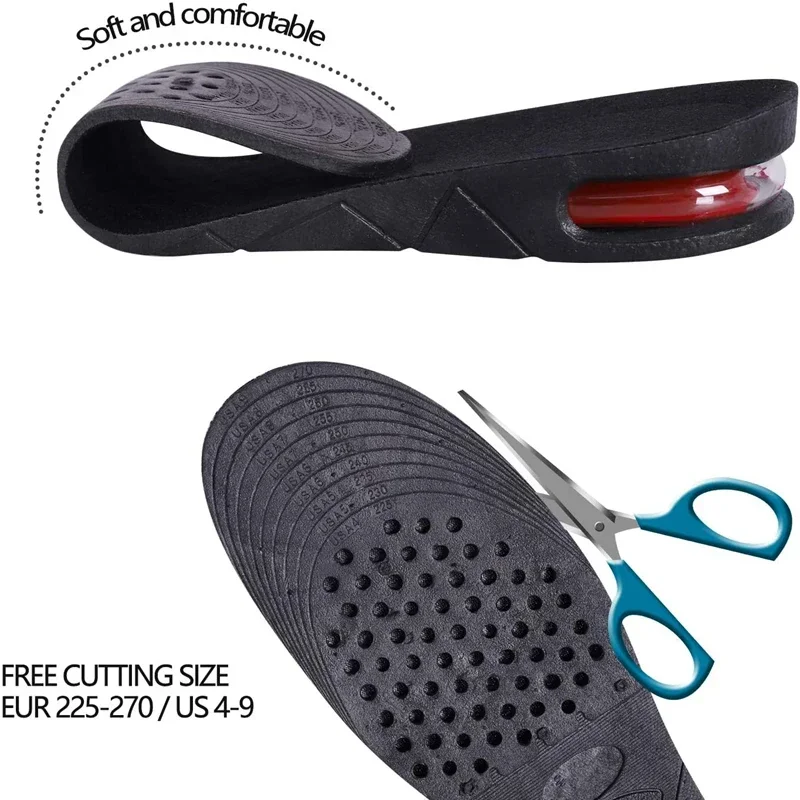 PVC Height Increase Insoles Adjustable Variable Height Shockproof Unisex Black