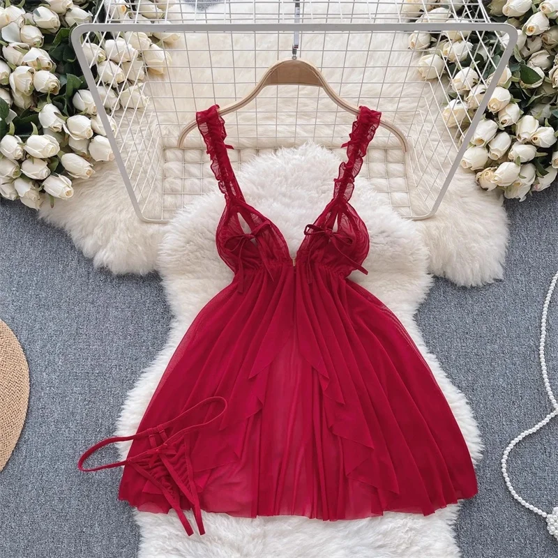 Black Lace Women's See-through Sexy Lace Up Bow Spliced Strap Jumpsuit Hollow Out Erotic Lingerie Bodysuit Shapewear Backless