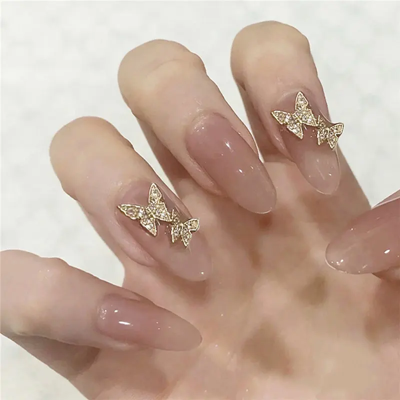 

24pcs/box Wearable Simple Nude Manicure Short Double Butterfly Wearable Fake Nails