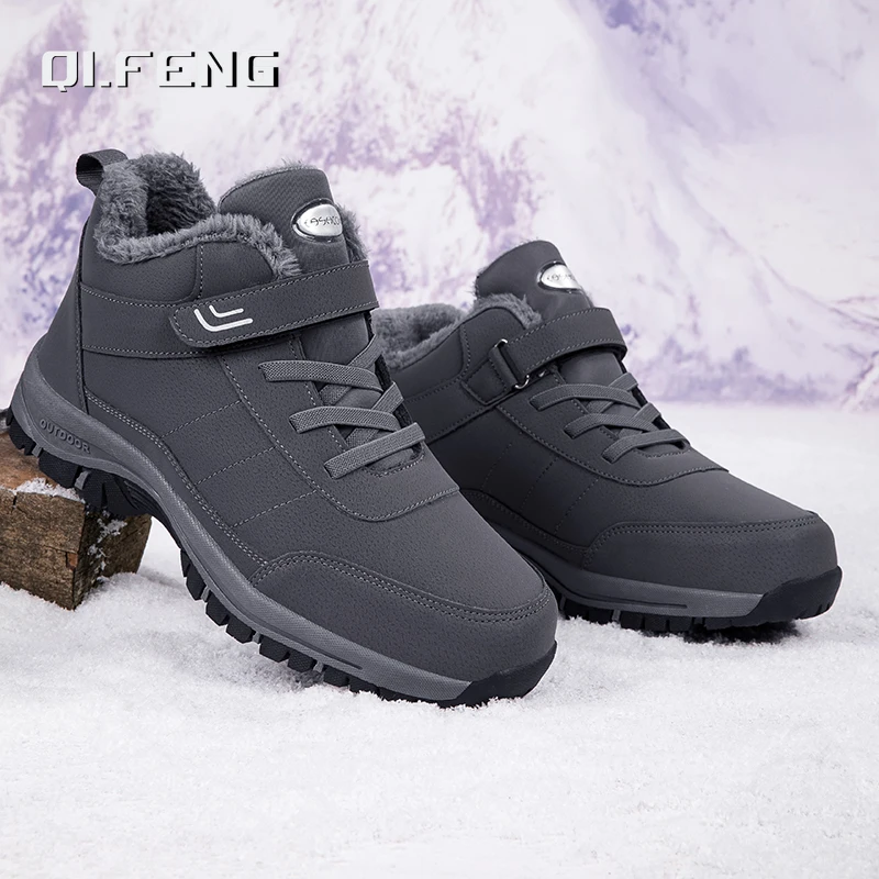 

Men's Winter Large High Top Plush Shoes Outdoor Anti Slip Durable Leather Warm Sneaker Middle Old Age Walking Footwear 39-47