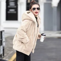 Thickened Flannel Hooded Jacket Women Winter New Loose Long Sleeve Plush Outerwear Soft Korean Style 2025 New Summer Polyeste...