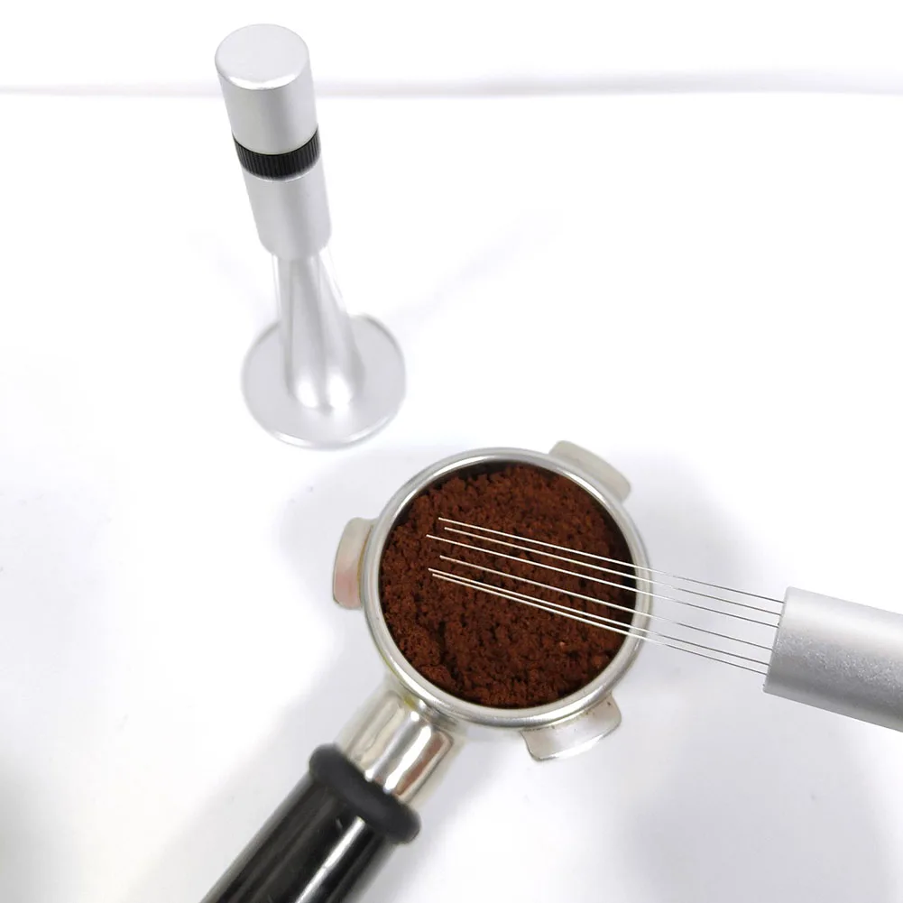 

Coffee Grounds Needle Distributor Stirrer Tamper Portafilter W/Stand Adjustable Bean Press Hammer With Wooden Handle