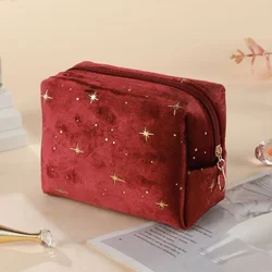 Luxurious Velvet Travel Cosmetic Organizer for Women - Portable Toiletry and Makeup Storage Pouch (Burgundy)