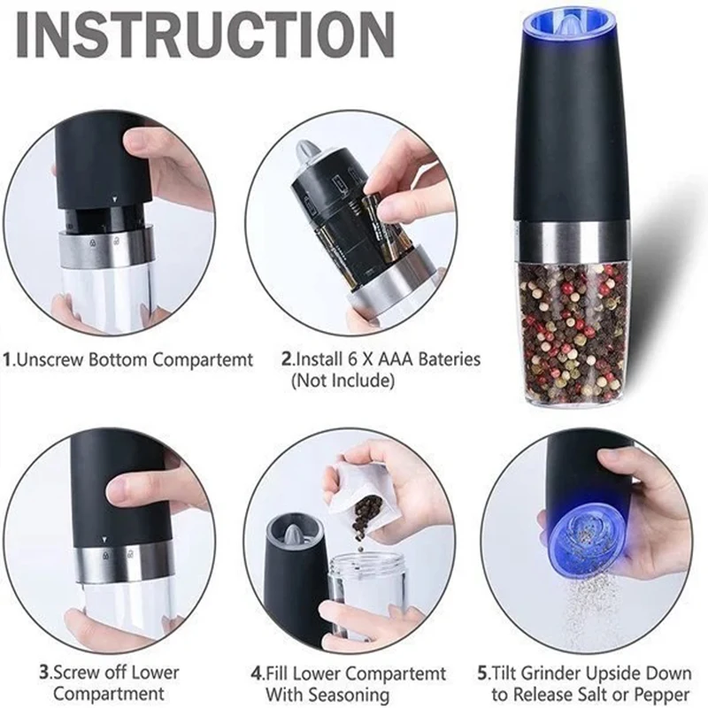 2-Pack: Gravity Electric Salt Pepper Grinder