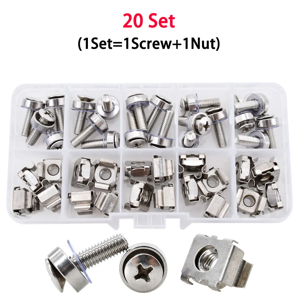 304 Stainless Steel Rack Mount Screw Bolt Nut Set Phillips Screws Washers Cage Nuts Kit For Rack Mount Server Cabinet Shelves stainless steel screws screw bolt nut set screw washer nut kit hexagon socket head cap screw