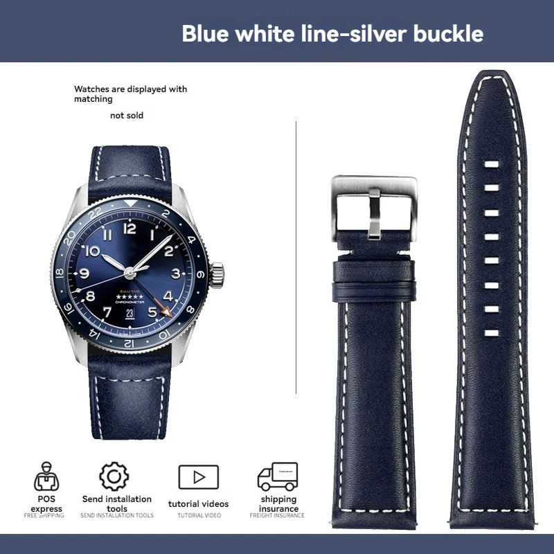 Correa de reloj para hombre Longines Pioneer Speed Equestrian L3.812.4 L3.82.4 de piel de vaca de negocios, resistente al agua, 21 mm y 22 mm