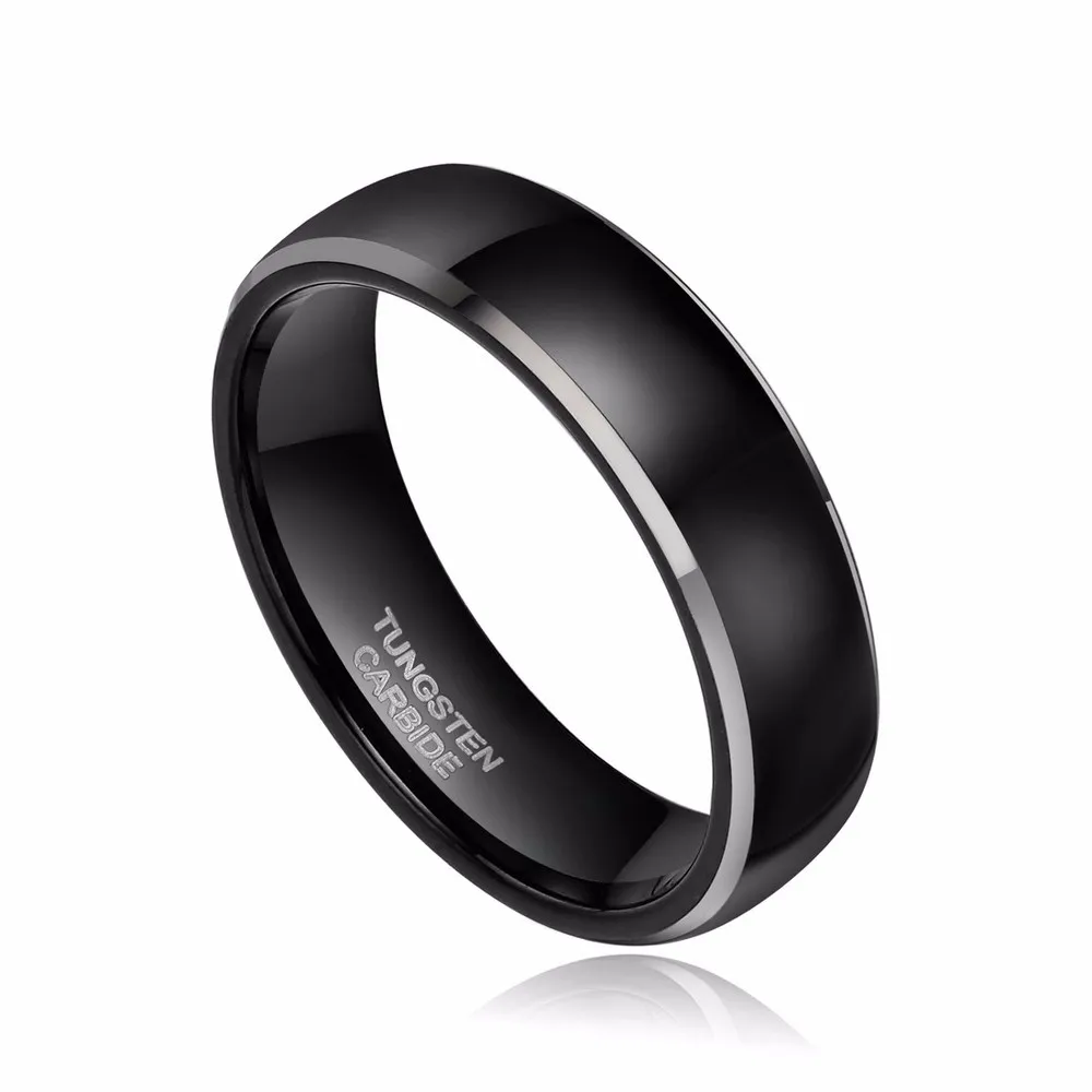 Tigrade Mens Ring Black 6/8mm Polished Tungsten Carbide Wedding Engagement Band Ring for Men Trendy bague homme Couple Ring 3