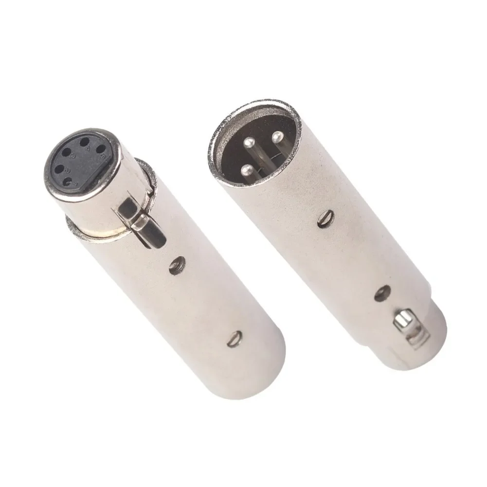 Silver 3-Pin to 5-Pin XLR/DMX Audio Adapter Connector