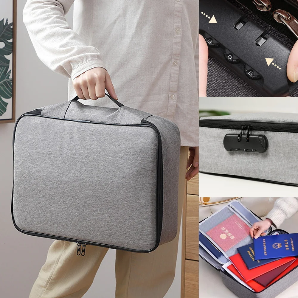 Men Documents Organizer Briefcase Travel Credentials Wallet Luggage Storage Waterproof Handbags File Lockbox Large Women Bag