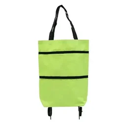 Compact Foldable Wheeled Shopping Cart with Pull Handle - Lightweight and Portable Grocery Bag Carrier (Green)