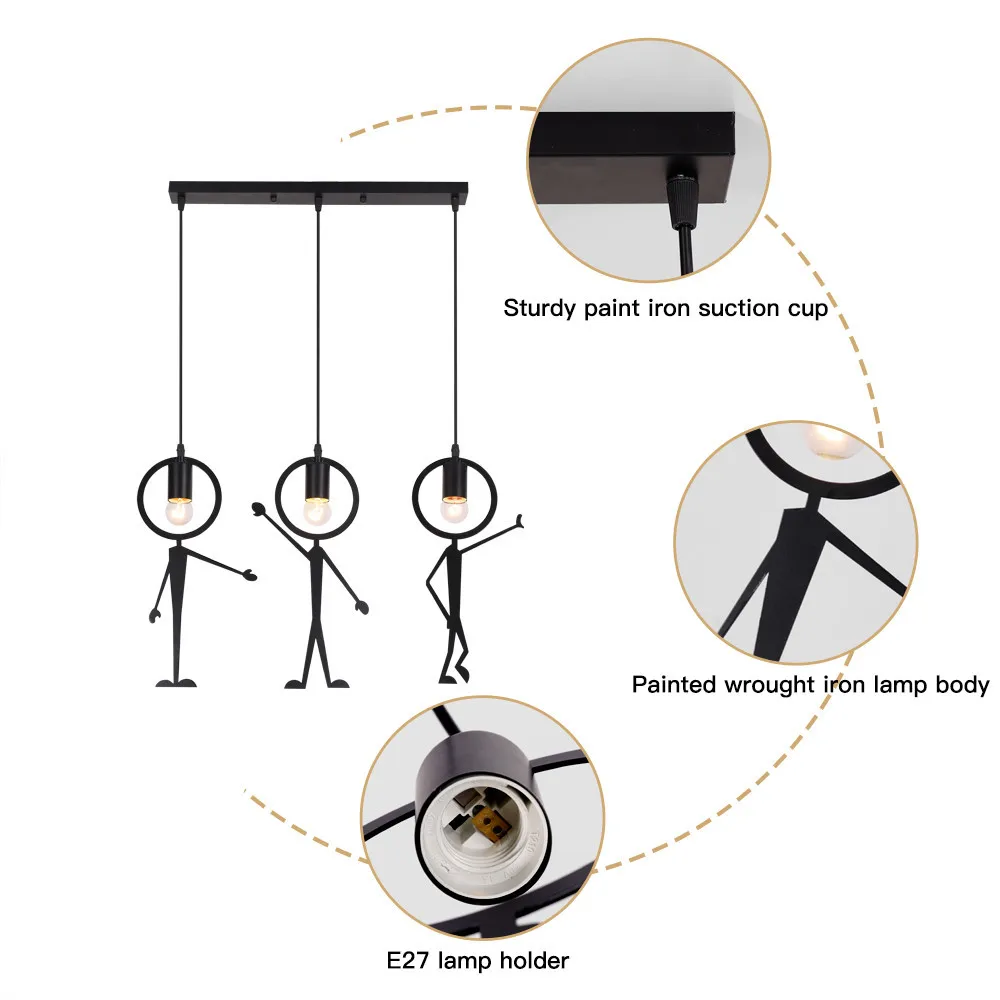 Vintage Iron Little Man Modern Arts Chandelier LED Ceiling Lamp led chandelier ceiling chandelier led pendant light Children Bedroom Black Decora bedroom girl Pendant Lights