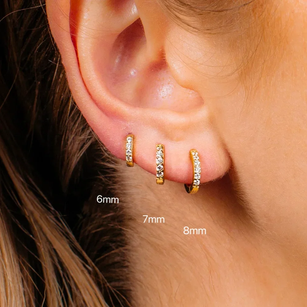 Mariasz Minimalist 5-9mm 316L Stainless Steel Hoop Earrings Crystal Zirconia Small Helix Tragus Gold Color Jewelry for Women 4