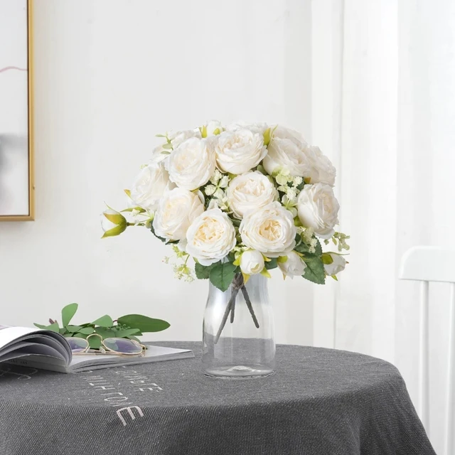 Fleurs artificielles fausses pivoines blanches en soie, utilisées pour la maison, décoration de Vase, couronne de noël, Bouquet de mariage, accessoires de fête 4