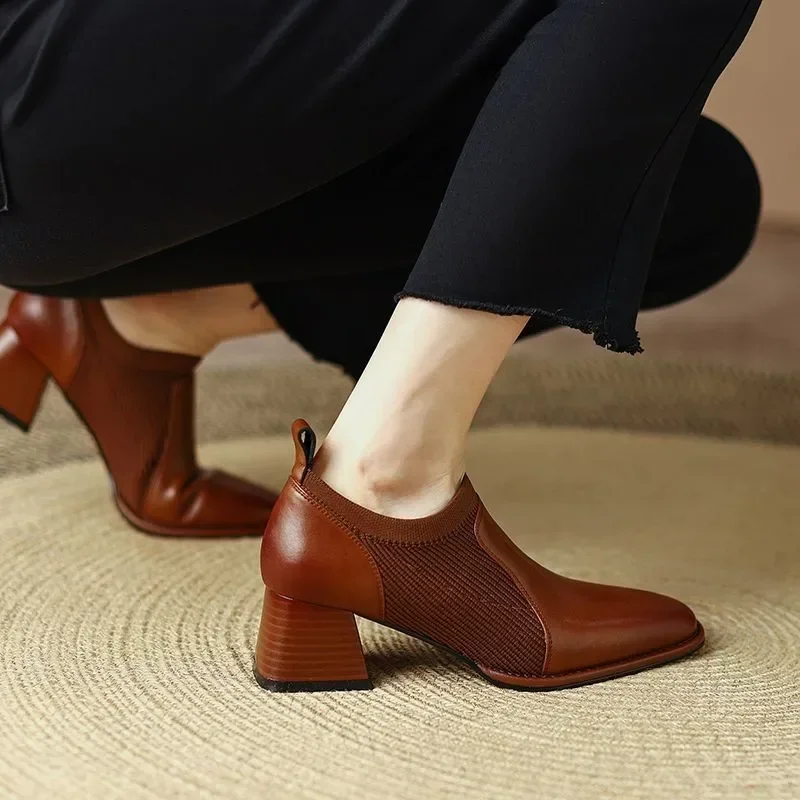 2023 New Women Pumps Shoes Genuine Leather Office Lady High-Quality Elegant Shoes Lagre Size Comfortable Heels Shoes for Women