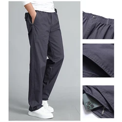 Summer New Fashion Casual Men's Elastic Waist Solid Color Long Straight Pants Loose Thin Versatile Men's Clothing