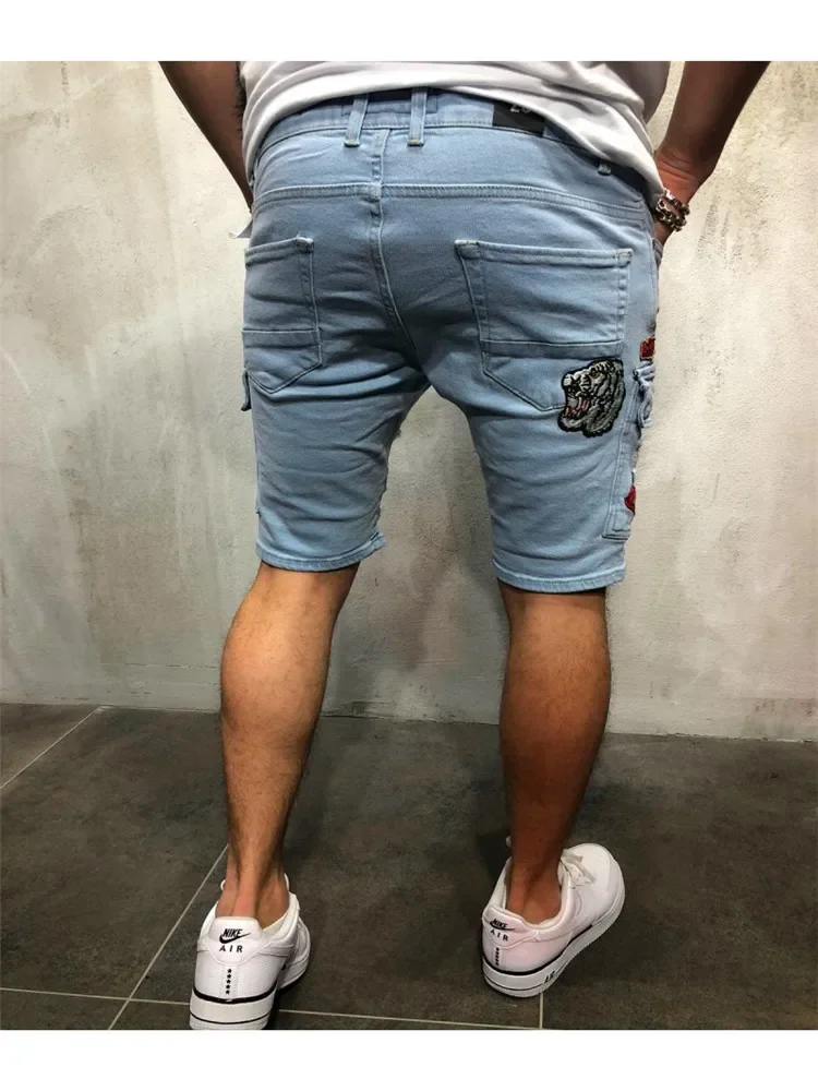 Summer Ripped Shorts Jeans Men Hip-Hop Denim Pants Stretch Light