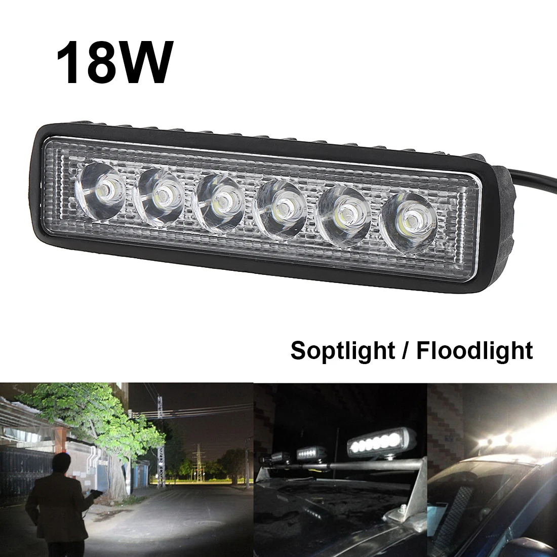 

6 Inch 18W 1550LM Mini LED Car Light LED Bar Light Work light / FloodLight / SpotLight for Boating / Hunting / Fishing