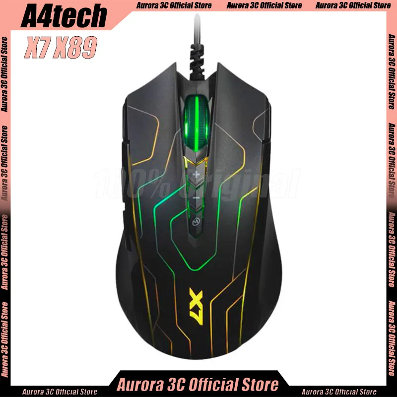 Игровая мышь A4tech X7 X89, проводная легкая игровая мышь 2400DPI PAW3212 Macros E-Sport RGB светильник Office CSOL для ноутбука, ПК, подарков