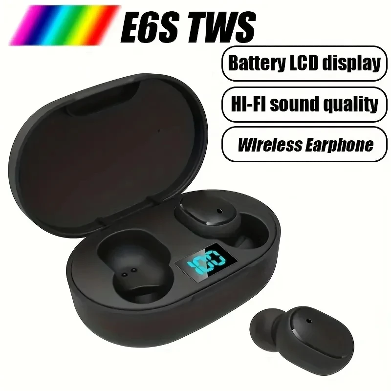 E6S TWS 무선 블루투스 헤드셋, 방수 노이즈 캔슬링 LED 이어버드, 마이크 포함, 무선 헤드폰, 블루투스 이어폰