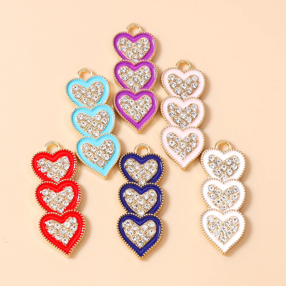 Leslie 10 Stück 12 x 31 mm Emaille bunte Kristall-Liebesherzen-Charms für Anhänger, Schmuckherstellung, Halskette, Schlüsselanhänger, DIY, handgefertigtes Handwerk