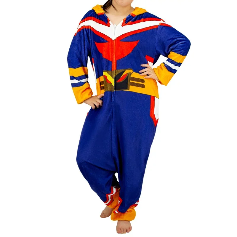 Adult Unisex Cartoon Pajamas Anime My Hero Academy All Might Cosplay Bathrobe Flannel Jumpsuit Kigurumi Halloween Outfit PR3111