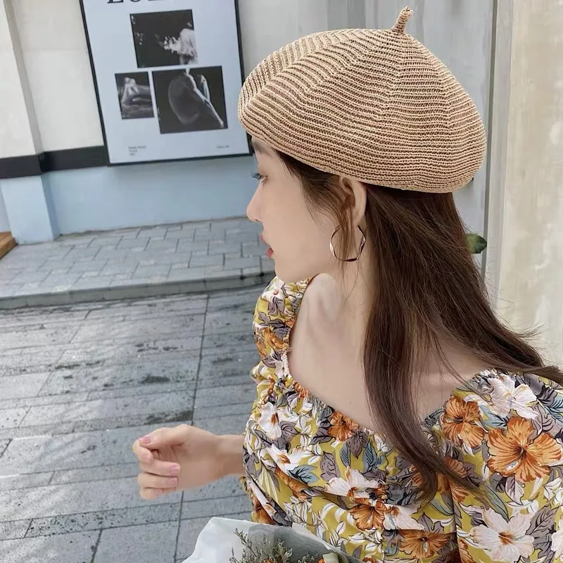 

2022 Women's Fashion Style Solid Casual Knitted Beret Vintage Female Autumn Hats Literary Caps New Street Outdoor Pumpkin Berets