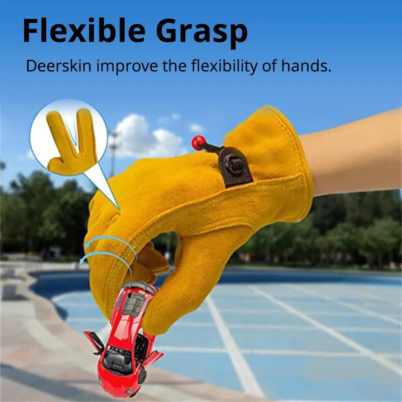 1PairYellowCowhideGlovesSoftSensitiveGlovesFingerGuardsfor