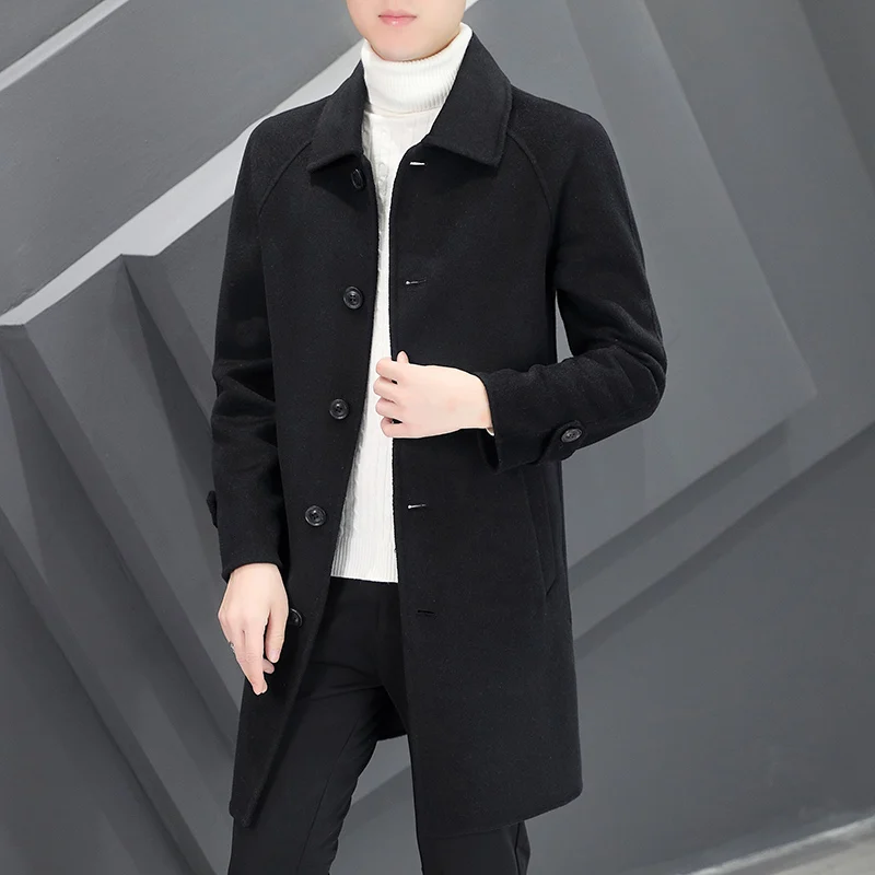 High Quality Men's Autumn Winter Wool Coat Business Casual Top Woolen Jacket Mid-Length Overcoat Double-Sided Woolen Windbreaker