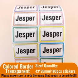 Custom Personalized Waterproof Hebrew Name Stickers for Kids - 100pcs Transparent Labels for School Supplies (Colored Border)