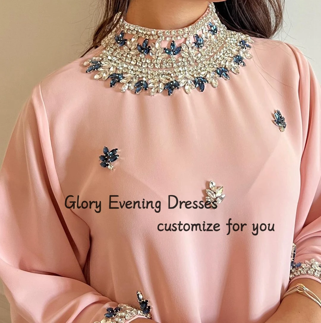Wine Red Crystal Prom Dresses Loose Long Sleeves Beads Elegant Customizable Evening Dress Formal Occasion Party Gown Robes De