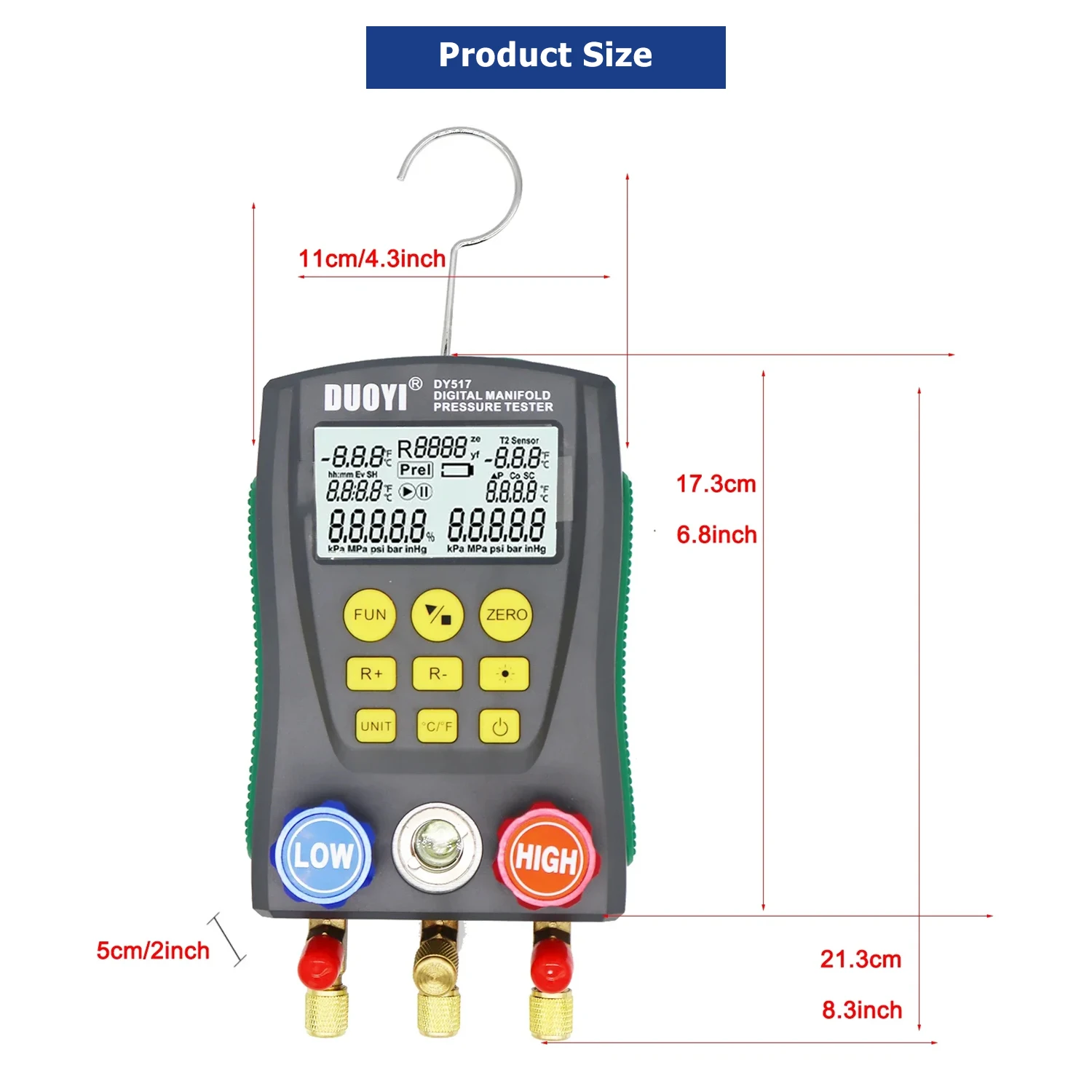 DY517 Digital Refrigeration Pressure Gauge Air Conditioning Temperature Detector