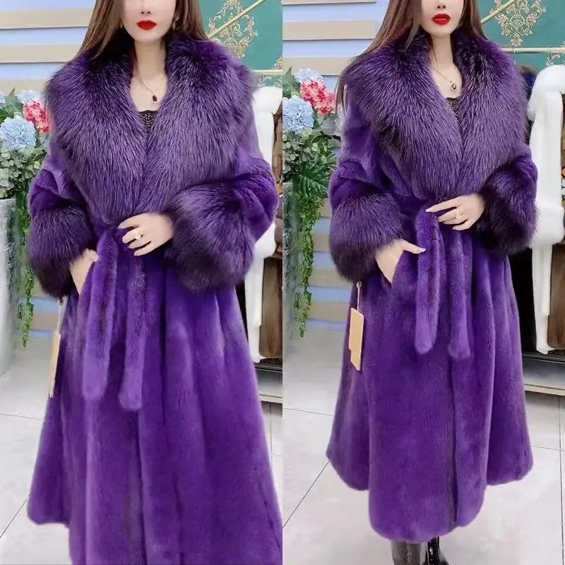 High-End Women's Coat 2023 Winter Clothes New Fashion Imitation Mink Socialite Loose-fit Elegant Long-sleeve Lady Furry Jacket