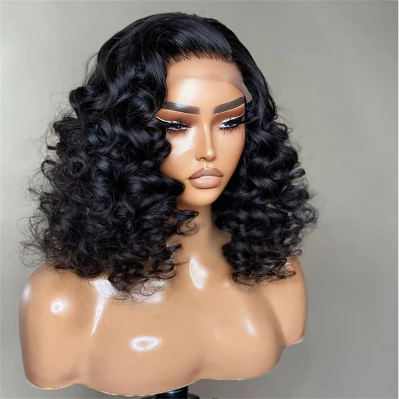 

14"Short Bob Black Color 180%Density Deep Wave Lace Front Wigs For Women With Baby Hair Preplucked Daily Wear Glueless Wigs