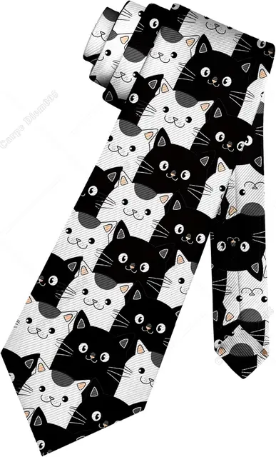 Kawaii Black and White Cats Men's Ties Slim Necktie Skinny Ties for Men Adjustable Neck Ties for Men