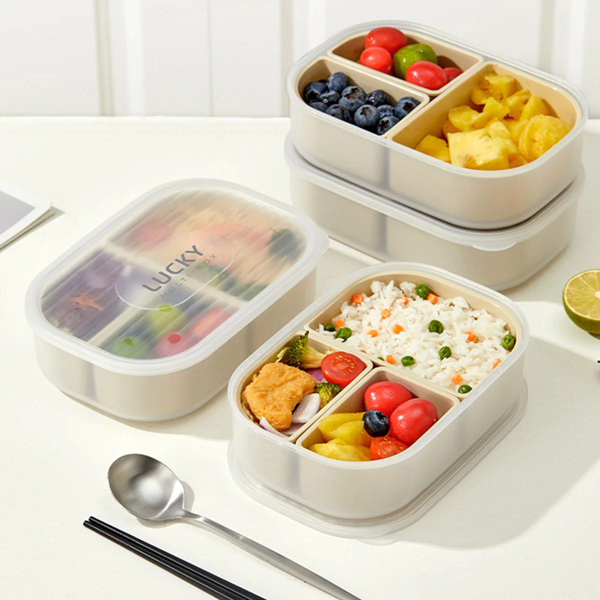 WORTHBUY 3 Grids Microwave Plastic Lunch Box Portable Detachable Fruit Bento Box Stackable Food Container For School Office WORTHBUY 3 Grids Microwave Plastic Lunch Box Portable Detachable Fruit Bento Box Stackable Food Container For School Office