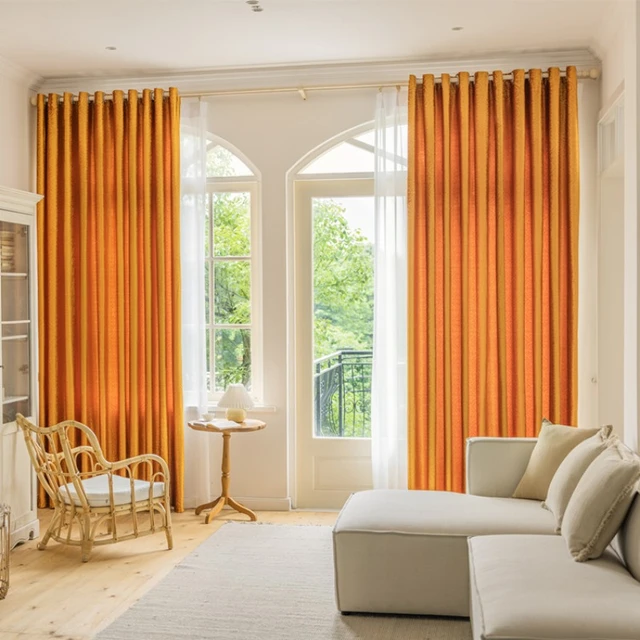 Cortinas modernas para sala de estar, dormitorio, comedor, terciopelo en  relieve personalizado europeo, Color naranja puro