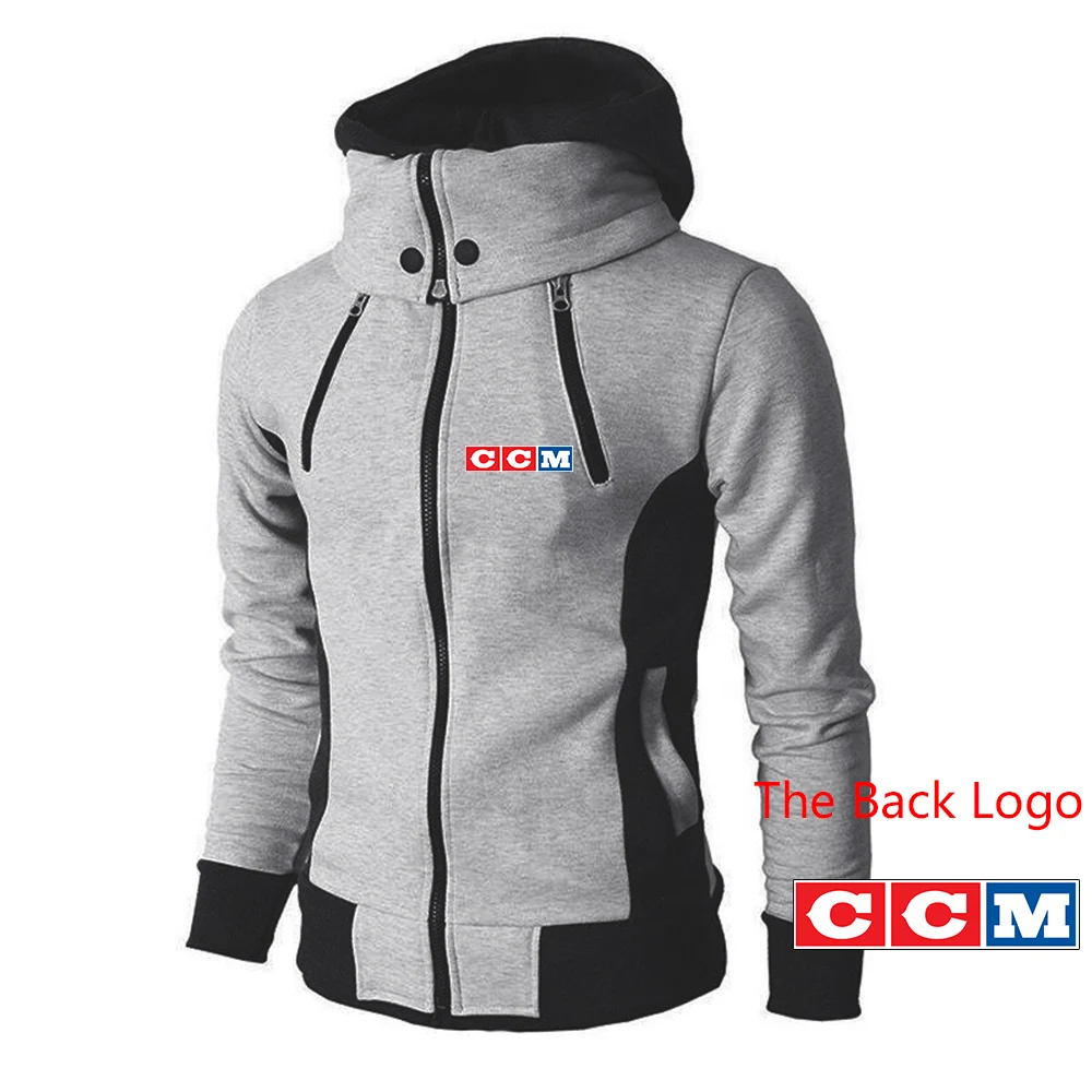 CCM Men Autumn Solid Color Hoodie Double Zipper Design Pullover Male Sweatshirt Long Sleeve Sports Sweater Tops