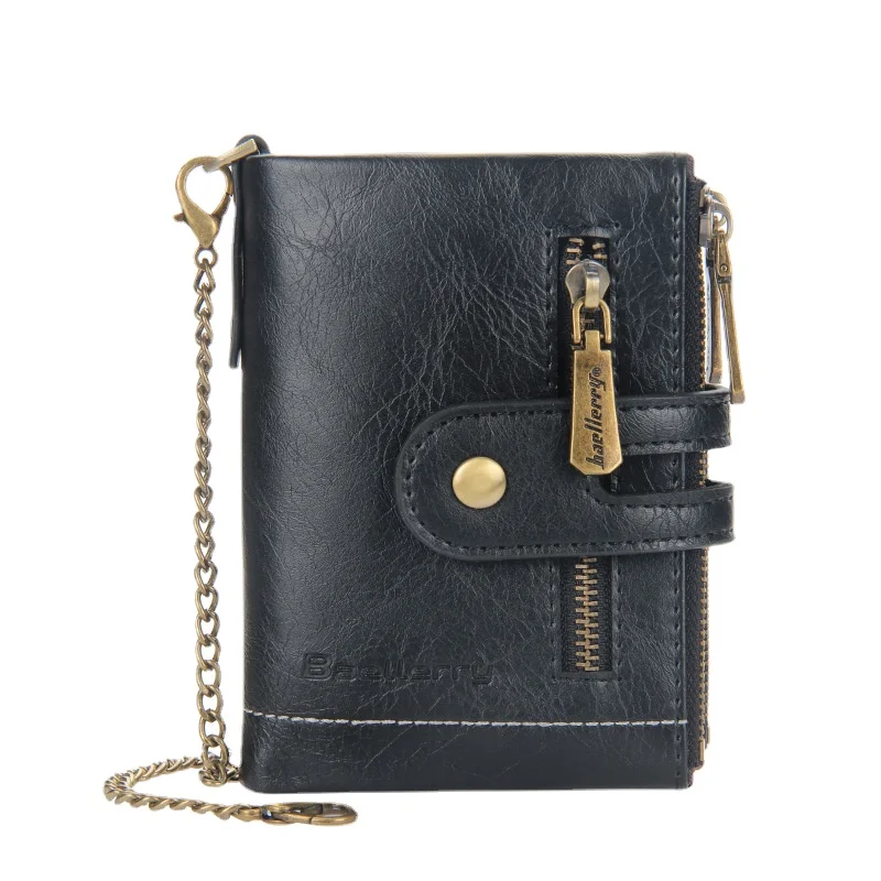 Men Wallet retro Leather gentleman Slim purse Pocket  Coin Pouch short Portable Card Holder Male Double Zipper money clip