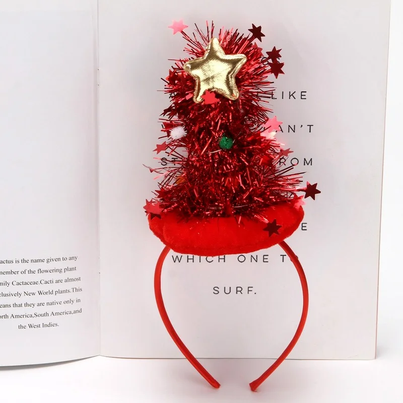 10pcs LED Light Up Red Green Tree Headband Star Snowflake Hair Band Xmas Decoration Wedding Festival