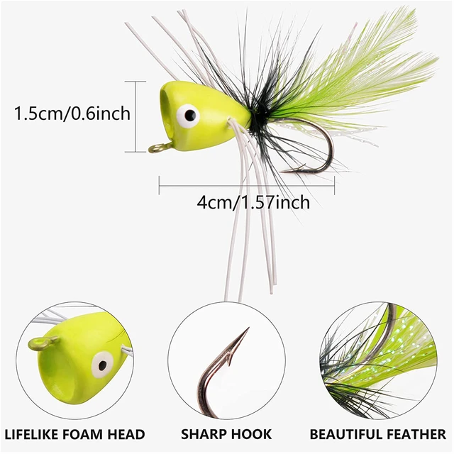 12Pcs Foam Float Fly Fishing Poppers with Jig Head for Bass Bluegil Panfish  Fishing Topwater Panfish