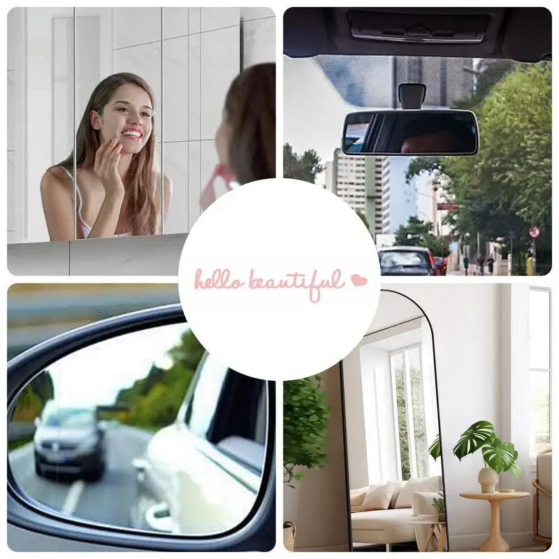 Hello Beautiful Rearview Mirror Decal Waterproof PVC Rearview Mirror Sticker Chic Car Decal Stickers For Women Car Window