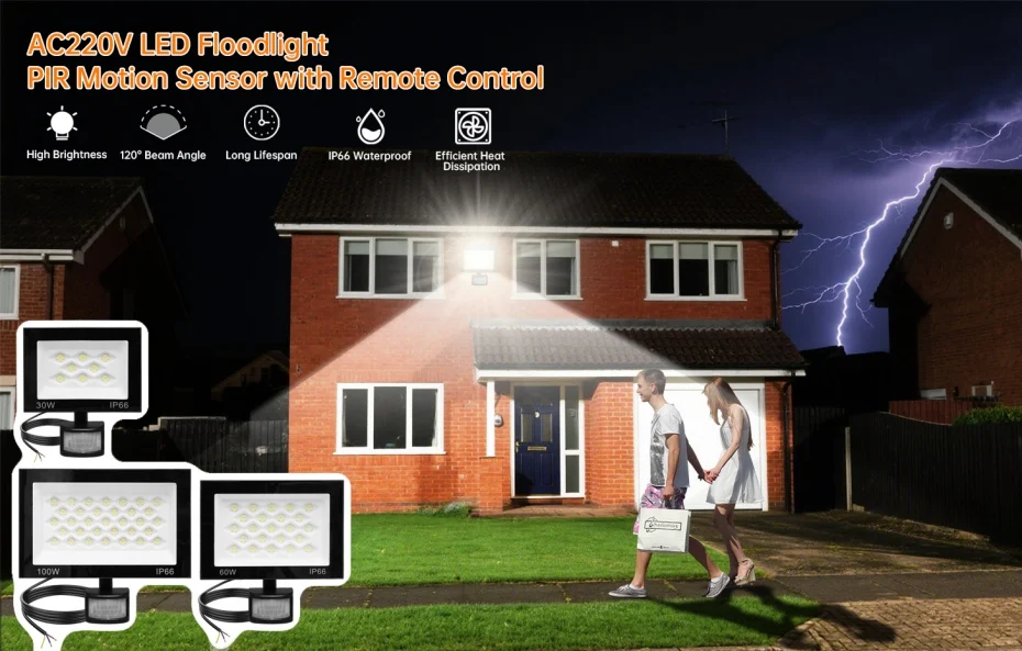 PIR Motion Sensor LED Flood Light AC220V 100W 60W 30W IP66 Waterproof S56bdd8ecf4c24cadbf9edda50e8eb518Z