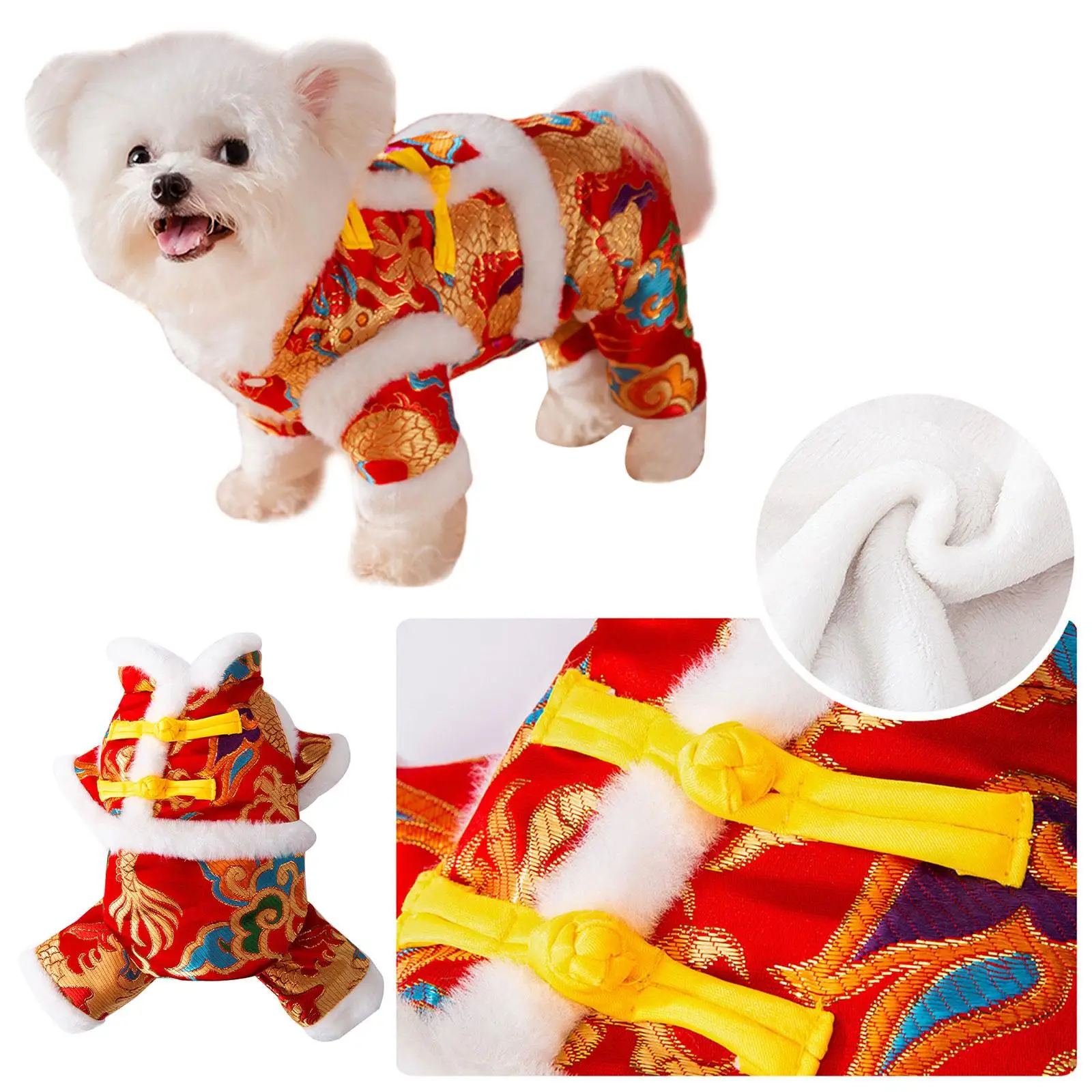 Pet Costume Pet Clothes Pet Winter Coat Pets Tang Suit Chinese New Year Dog Costume for Dogs Cats Holiday Party Spring Festival