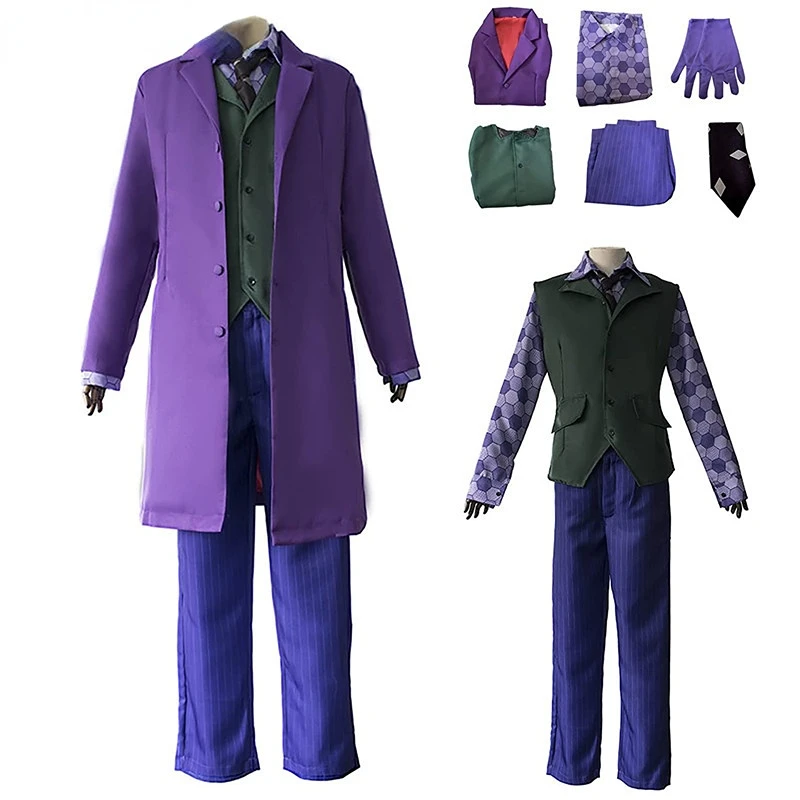 

Movie Joker Heath Ledger Costume Cosplay Knight Coat Shirt Vest Full Suit Adult Outfit Halloween Performance Clothing