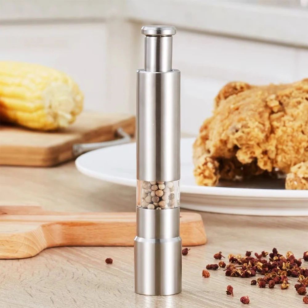 Thumb Push Pepper Mill Portable Press Manual Pepper Coarse Salt Grinder Stainless Steel Spice Grinder Mini Kitchen Assistant