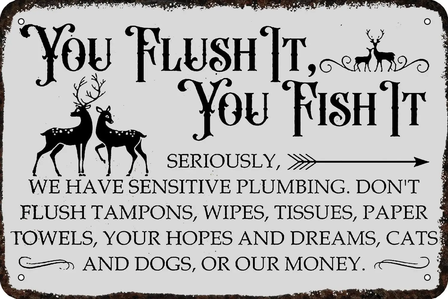 

Винтажный металлический жестяной знак You Flush It You Fish It, забавная фотография для дома, мужская пещера, спальни, бара, ванной комнаты, 8x12 дюймов