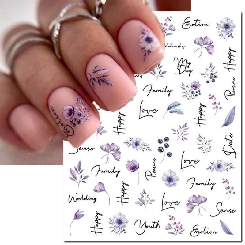 3d Nail Art Stickers Retro Color White Royalblue Blossom Flowers Buds Leaves Decals For Nails Decoration Manicure Salon Beauty 4
