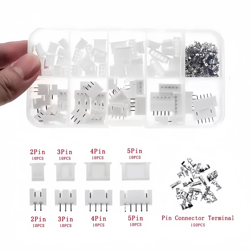 JST XH2.54 2/3/4/5pin Terminals Plastic Shell Male Plug + Female Socket Wire Connector Combination set 2.54mm 2p 3p 4p 5p 230pcs