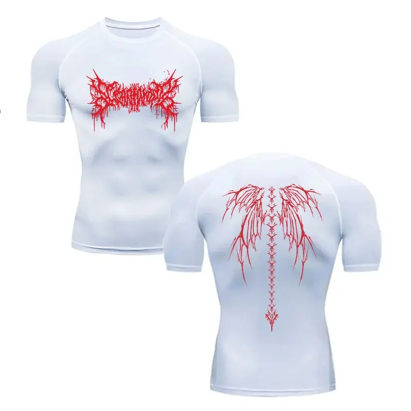 Y2K Compression Shirt Men Fitness Gym Skeleton Sport Running T-Shirt Rashgard Tops Tee Quick Dry Short Sleeve T-Shirt For Men 2