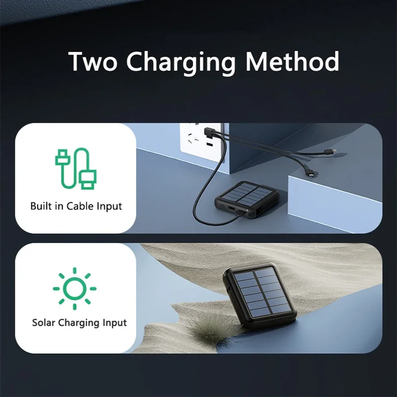 Mini Solar Power Bank 20000mAh Outdoor Portable 2.1A Fast Charging Poverbank Solar Panel Charger Powerbank With Camping Light_voghion.com